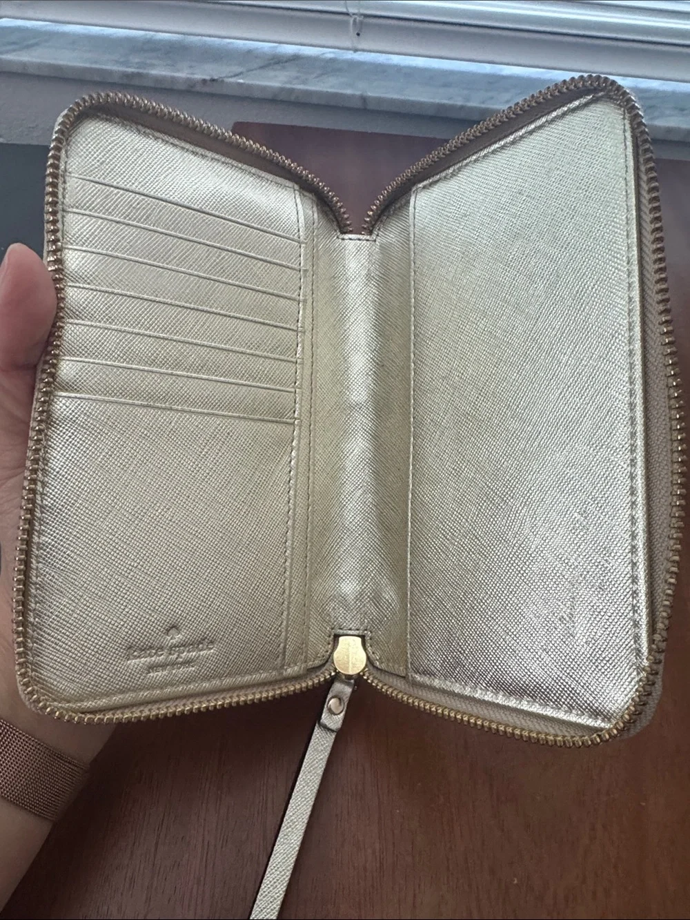kate spade metallic gold wristlet clutch